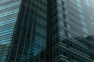 Low angle view of modern glass building in city