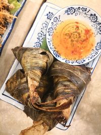 High angle view of fish for sale in market
