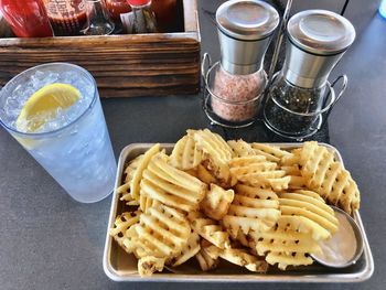 High angle view of food on table