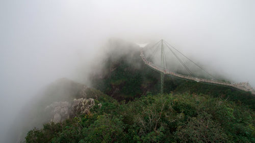 Scenic view of foggy weather against sky