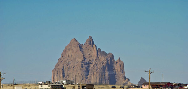 Low angle view of built structure against clear blue sky