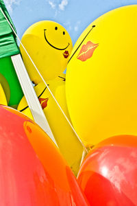 High angle view of yellow balloons on water