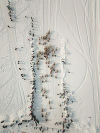 High angle view of snow covered land