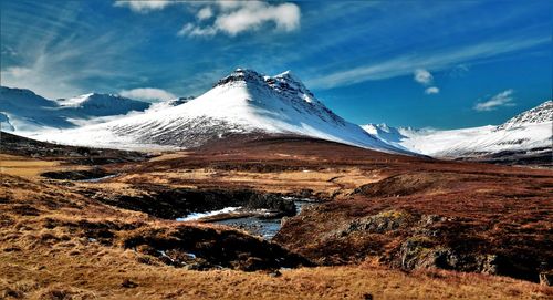 Scenic view of snowcapped mountains