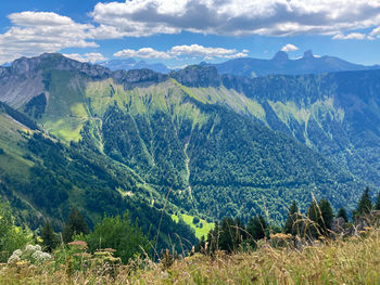 Panorama of the switzerland alpine mountains.beautiful view in the french canton.