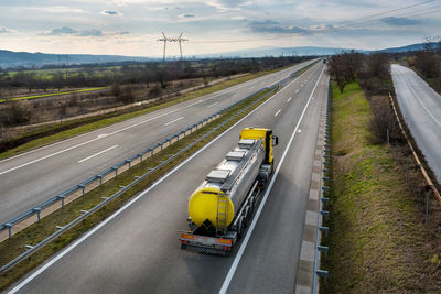 High angle view of vehicles on road