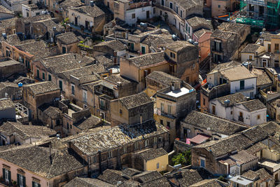 High angle view of buildings in city