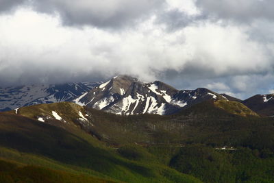 Scenic view of snowcapped mountains against sky