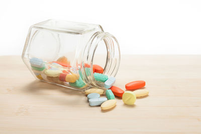 Close-up of glasses on table