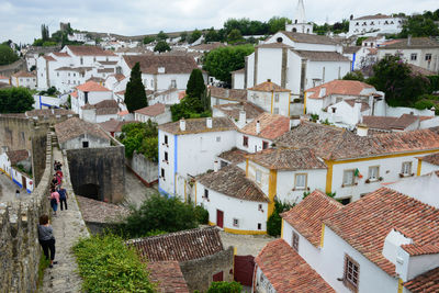 High angle view of buildings in town