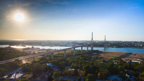 High angle view of bridge over river against sky