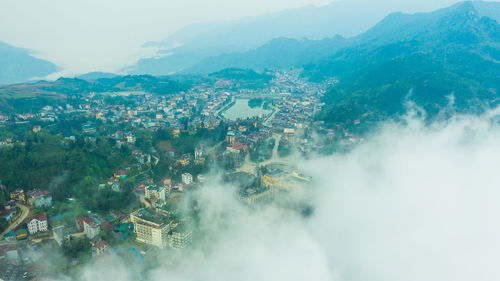 High angle view of buildings in city