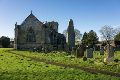 View of cemetery against clear sky