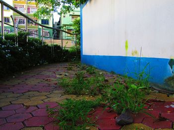 Footpath by street amidst buildings