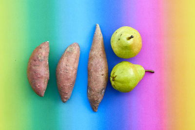 High angle view of fruits on table