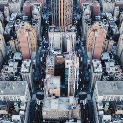 High angle view of modern buildings in city