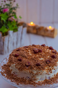 Close-up of cake in plate on table