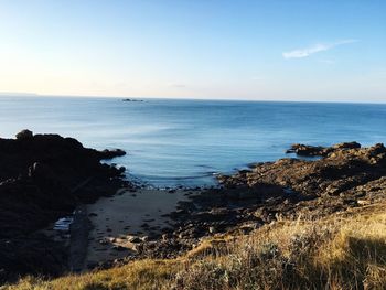 Scenic view of sea against clear sky