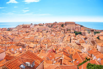 High angle view of buildings in city