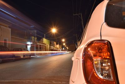 Light trails on road at night