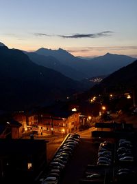 Scenic view of mountains against sky during sunset