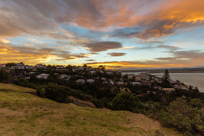 View of city at sunset