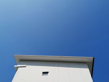 Low angle view of building against clear blue sky