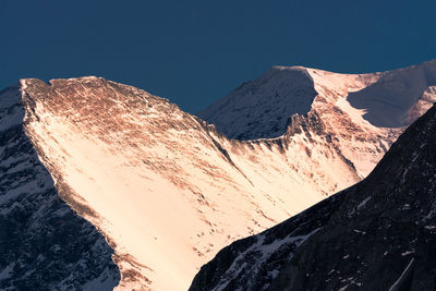 Scenic view of snowcapped mountains against clear sky