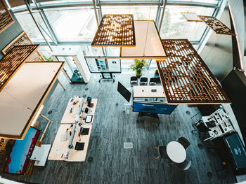 High angle view of books on table