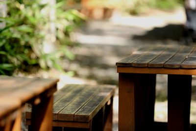 Close-up of bench against blurred background