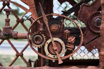 Rusty iron mechanical parts and gear wheels background. steampunk texture