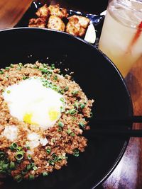 Close-up of food served on table