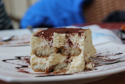 Close-up of cake in plate on table