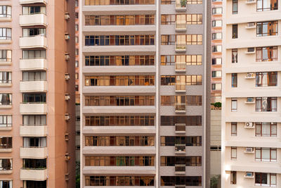 Close-up to a densely populated apartment buildings in hong kong.