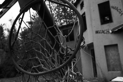 Close-up of broken basketball hoop