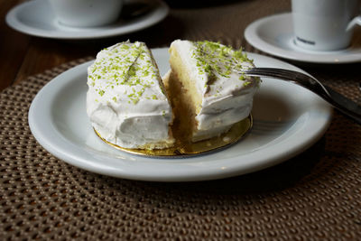 Close-up of cake in plate on table