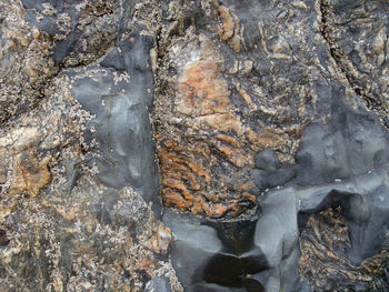 Close-up of rock formation in water