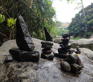 Stack of pebbles on footpath