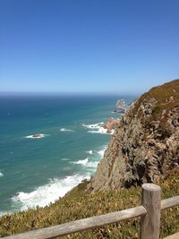 Scenic view of sea against blue sky