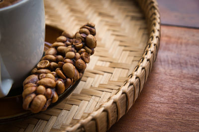 High angle view of coffee beans on table