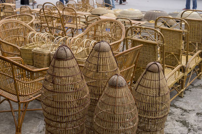 High angle view of wicker basket