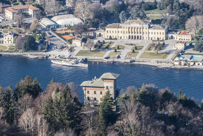 High angle view of buildings in city