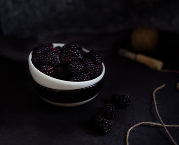 High angle view of fruits in bowl on table