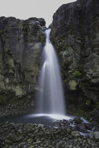 Low angle view of waterfall in forest