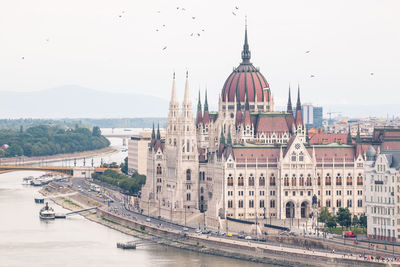 Hungarian parliament building and danube river as seen from the buda castle
