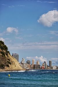 Scenic view of citycap and  sea against sky