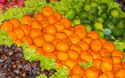 High angle view of oranges in market