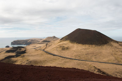 View of desert against cloudy sky