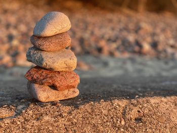 Close-up of stone stack on rock