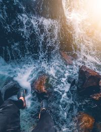 High angle view of man surfing in sea